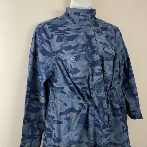 Woman Within  Blue Camouflage Lightweight Cotton Utility Jacket Top  L 18 20