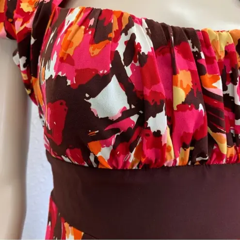 Bisou Bisou inspo vintage Dress Short Sleeve Sz 6 Orange Burgundy Tie Back