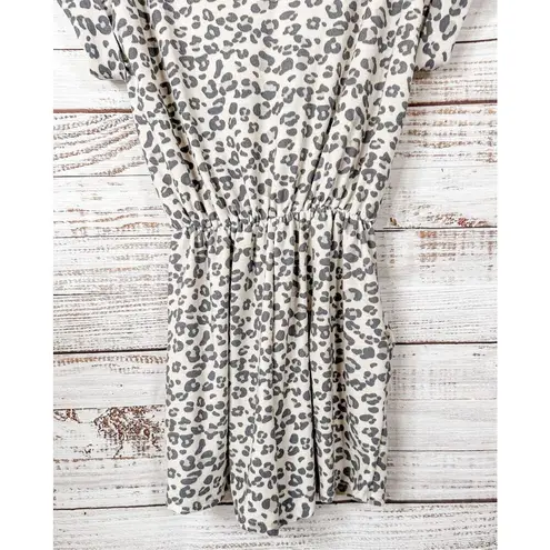 NEW Bibi Womens Animal Print Keyhole Back Short Sleeve Romper Cream Black Small