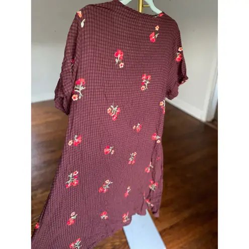 Wulucad Floral Embroidered Maxi Dress Cottagecore Spring Summer Cotton Linen Y2K Brown Size L