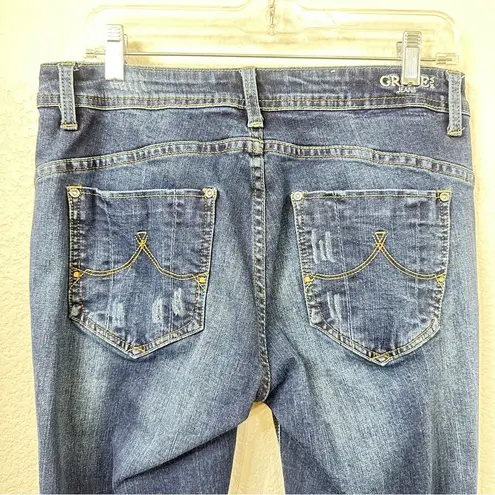 GRACE IN LA  Womens Mid Rise Slim Blue Jeans Size 29/29 with 2% stretch Distresse