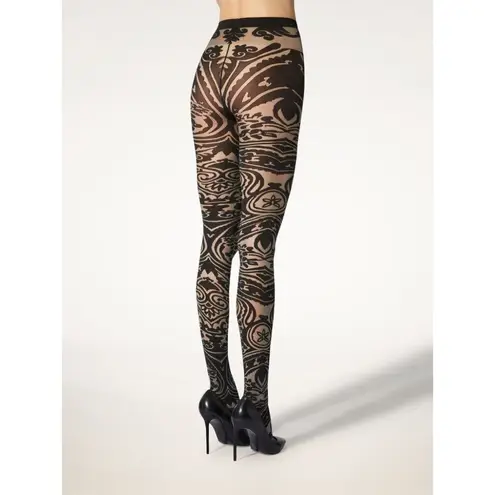 Wolford X Etro Body Tattoo Tights in Grey & Black Small Womens Nylons Pantyhose