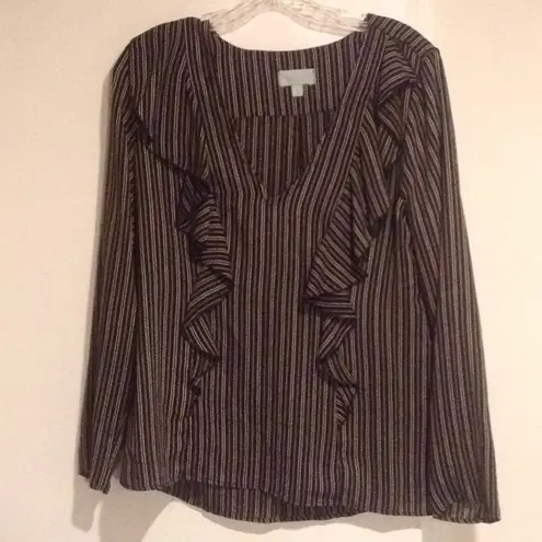 Veronica M 💕VERONICA B💕 Striped Ruffle Long Sleeve Blouse
