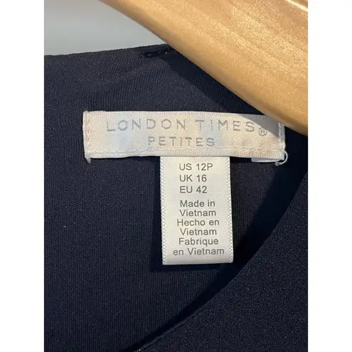 London Times Dress Womens Petite Size 14 Blue Side-Tab Fit & Flare Business NEW - Image 5