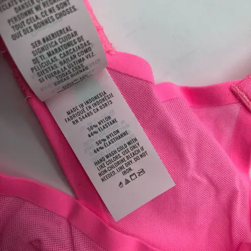 Aerie Smoothez by  Bra Balconette Sheer Mesh Unlined Underwire Pink 36D - Image 3