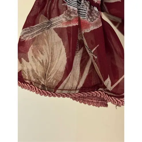 MISA Los Angeles Maroon Floral Bird Print Top XS