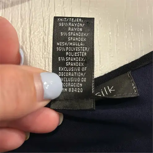 August Silk Women's Polka Dot Semi Sheer Blouse Navy Black Size L