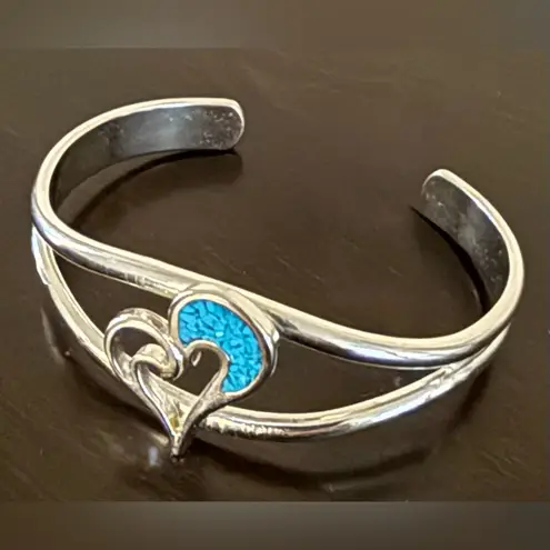 Vintage Sterling Silver | Turquoise Inlay Heart Cuff Bracelet