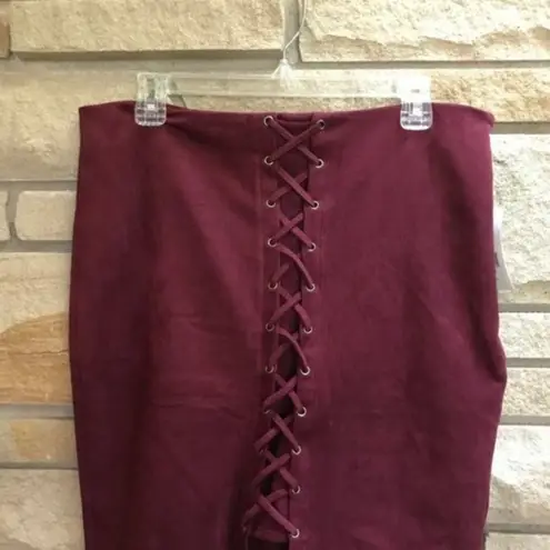 Fashion to figure Faux Suede Wine Lace Up Skirt 0x