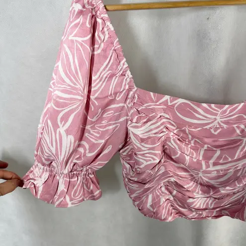 Saylor Gem Crop Puff Sleeve Blouse Top Size Medium Bubblegum