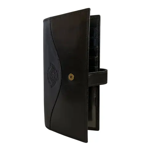 Vintage Ghurka Marley Hodgson MH Logo Black Leather Snap Tab Checkbook Wallet