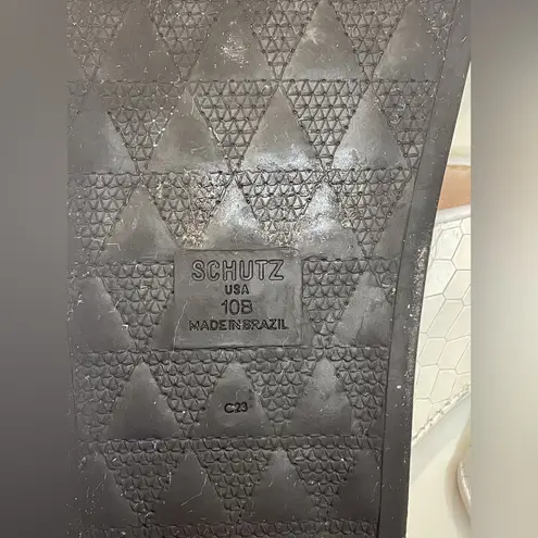 Schutz Ariel Crystal-Buckle Sporty Slide White Snake Croc Sandals Size 10 B