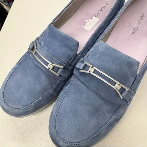 Aravon Blue Suede Loafer Shoes Womens 12 Casual Flats Comfort Casual Preppy Size 10