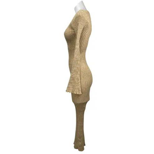 Charlie Holiday Beige Long Sleeve Ribbed Knit Sculpt Maxi Bodycon Dress Size 2