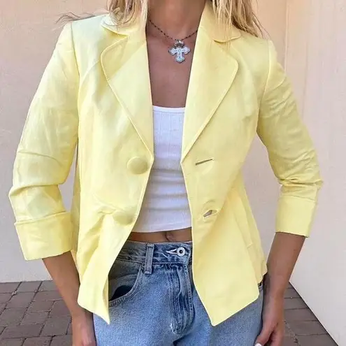 Alex Marie Yellow mini blazer with mid length sleeve and big funky buttons!