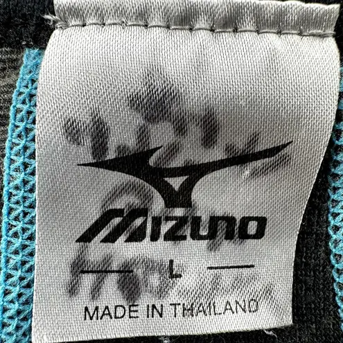 Mizuno Breath Thermo Base Layer Crew Neck Colorblock Black Alaskan Blue Large