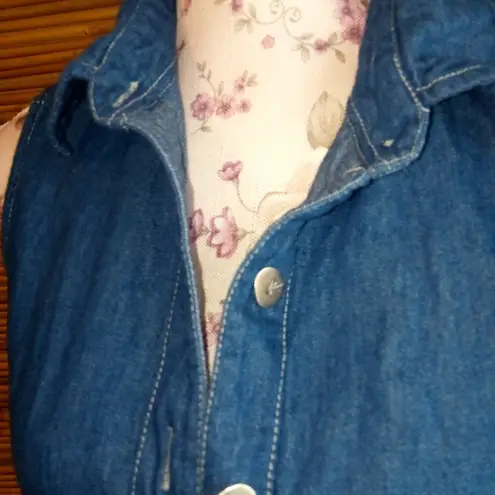 TY2 8 Cottagecore Denim & Red Flowers Maxi Dress Blue