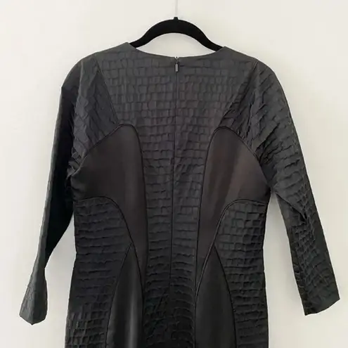 Hugo Boss Snakeskin Embossed Long Sleeve Shift Dress Black Size US 4