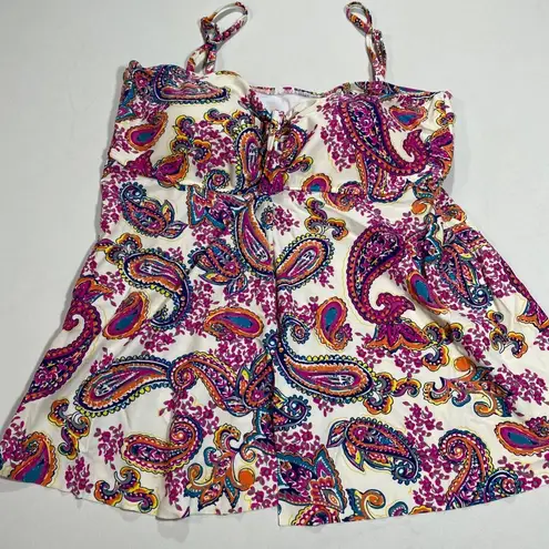 Womens Paisley Print Swim Top With Padded Cups & Adjustable Straps