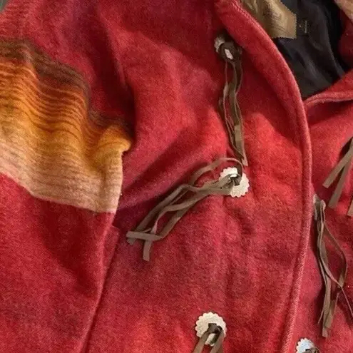 Woolrich VTG Coat Womens Large Red Southwest Aztec Woven Wool Blanket Jacket USA