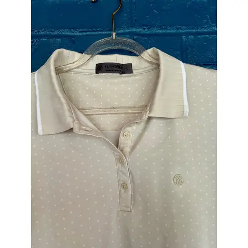 G/FORE Womens Sleeveless Golf Polo Shirt Polka Dot Beige White Trim Large Tan