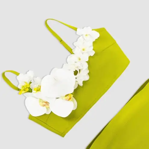 Rajiv Flower Bandage Skirt Set Green 3D Floral Size Small Stunning