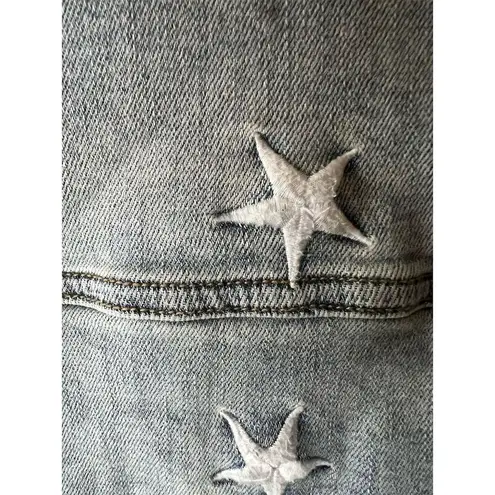 Eunina Women's Blue Denim Jacket L Star Embroidered Long Sleeve