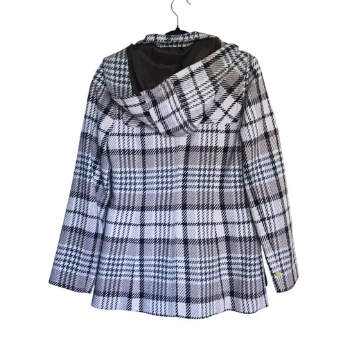 SOIA & KYO Wool Plaid Houndstooth Jacket Cream Toggle Full Zip Medium Fall Layer