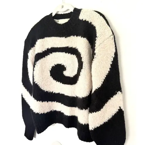 Paloma Wool Twister Black Off White Swirl Soft Square Fit Artsy Knit Sweater M Size M