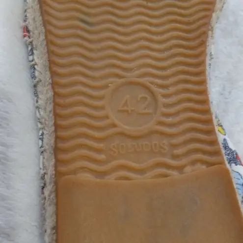 Soludos Multicolored Floral Leaf Print Canvas Jute Slip On Flat Espadrilles