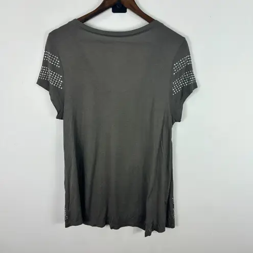 INC Studded Top XL Gray Scoop Neck Tee Indie Sleaze Glam Rock Festival Y2K