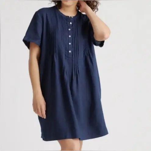 Quince 100% European linen navy blue short sleeve swing dress size Large NWT