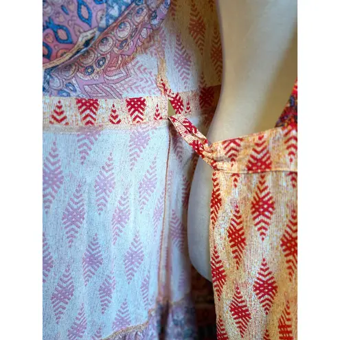 Boho Wrap Dress Short Sleeve Ruffle Tiered Mini fairy whimsi flowy cottage Y2K Red Size M