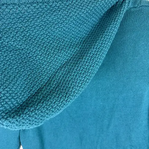 Christopher & Banks  NWT 100% Cotton Teal Cable Knit 1/4 Zip Hooded Sweater Sz M