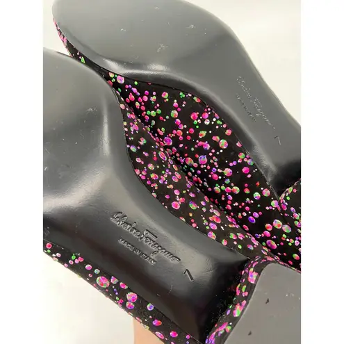 Salvatore Ferragamo Ferragamo Vara Sequin Embellished Bow Pumps Black Purple 37 NWOB