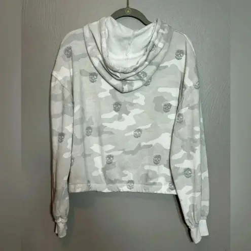 Vintage Havana Women's Burnout Hoodie‎ Camo Skulls Gray White Elastic Size Small