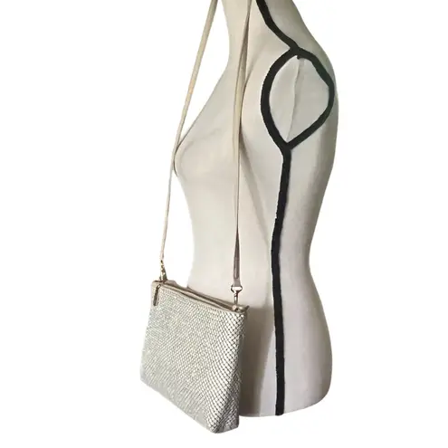 Whitting and Davis Metal Mesh Clutch Crossbody Handbag Tan