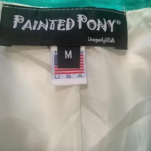 Vintage 90s Painted Pony Blazer Jacket Colorblock Red Turquoise White Medium Blue