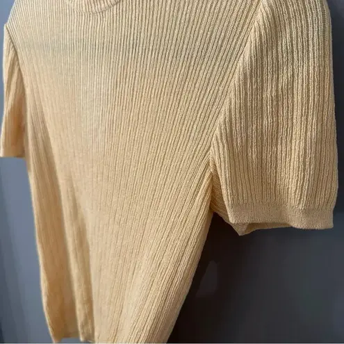 St. John Collection Shirt Yellow Ribbed Shirt Mock Neck Short Sleeve Size Medium