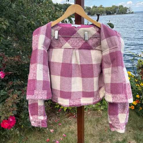 Mable Micah Brushed Fuzzy Textured Pink Plaid Crop Button Down Jacket size Small