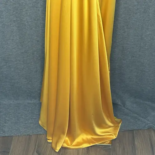 Mac Duggal Faux Wrap Mango Yellow Long Sleeve A Line Gown Womens Size 6 12404