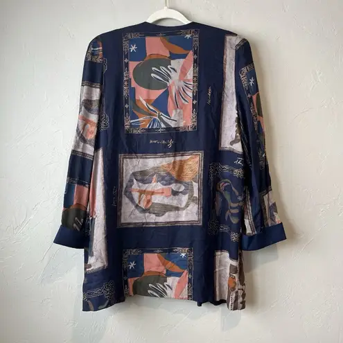 Art To Wear Abstract Blazer Coverup Lagenlook Preppy indie open front teacher 12 Blue