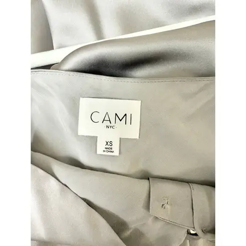 Cami NYC Button-Front V-Neck Lined 100% Silk-Satin Midi Slip Dress Gray Women XS