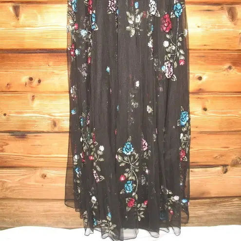 Mac Duggal NWT Embellished Floral Sequin Gown Dress Black Multi 5400