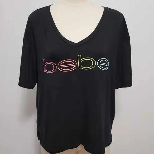 Bebe  Sport rainbow logo mesh contrast activewear tee size xl