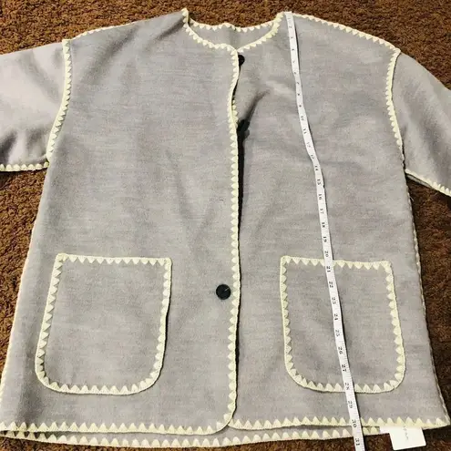 Commense Women's Contrast Trim Jacket Oversized Pockets Long Sleeve Gray Large