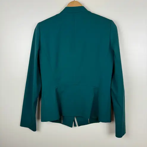 Lafayette 148 Womens Moto Jacket Blazer with Leather Trim in Emerald Green Sz 4