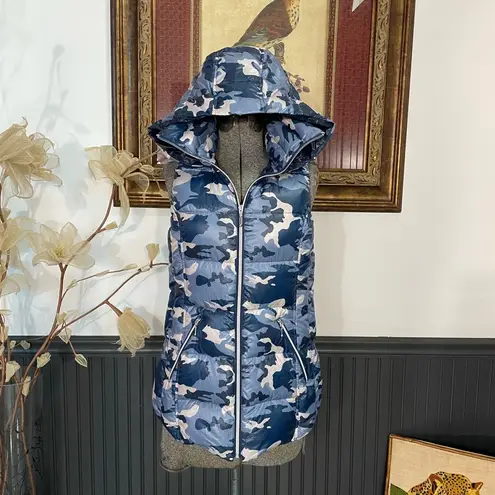 My Anorak Blue Camo Removable Hooded Duck Down Puffer Vest Outerwear Sz S 🧡 White