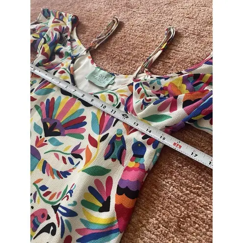 Judith March Colorful Bird Print Dress Tropical Mini Open Shoulder Lined Size S