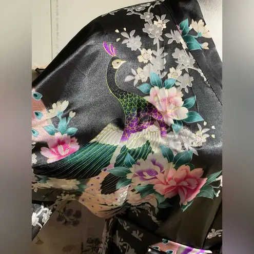 Old Shanghai Peacock Kimono Robe Black Size L